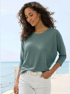 T-shirt à manches 3/4 en matière gaufrée légère
