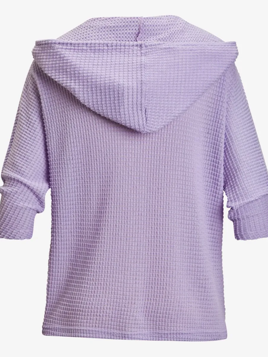 T-shirt à manches 3/4 en matière gaufrée avec capuche et patte de boutonnage