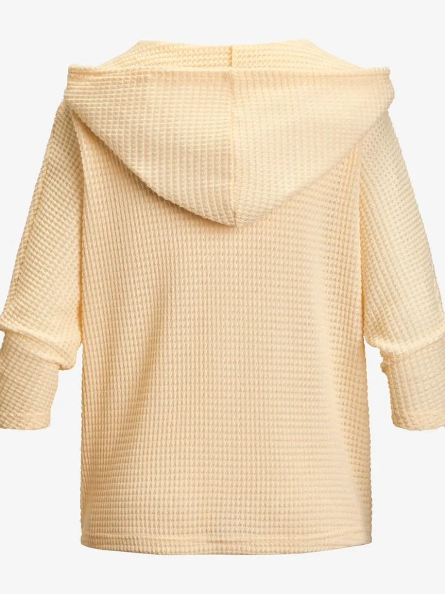 T-shirt à manches 3/4 en matière gaufrée avec capuche et patte de boutonnage