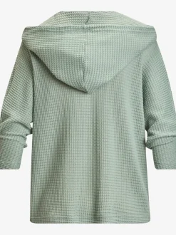 T-shirt à manches 3/4 en matière gaufrée avec capuche et patte de boutonnage