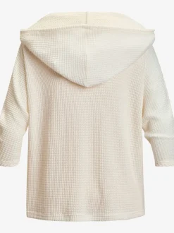 T-shirt à manches 3/4 en matière gaufrée avec capuche et patte de boutonnage
