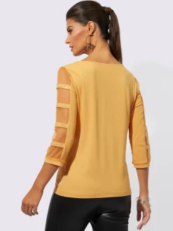 T-shirt à manches 3/4 en viscose avec empiècements résille