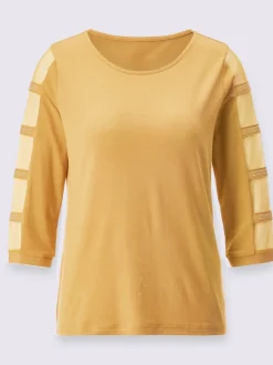 T-shirt à manches 3/4 en viscose avec empiècements résille