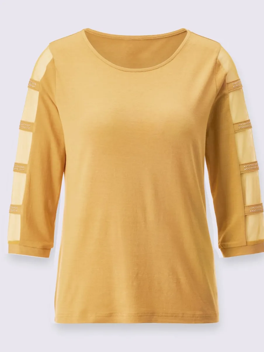 T-shirt à manches 3/4 en viscose avec empiècements résille