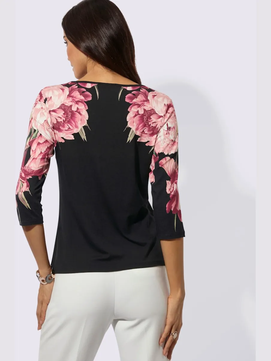 T-shirt à manches 3/4 en viscose avec imprimé floral encolure V