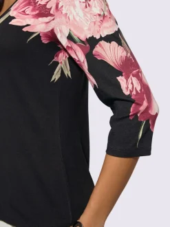 T-shirt à manches 3/4 en viscose avec imprimé floral encolure V