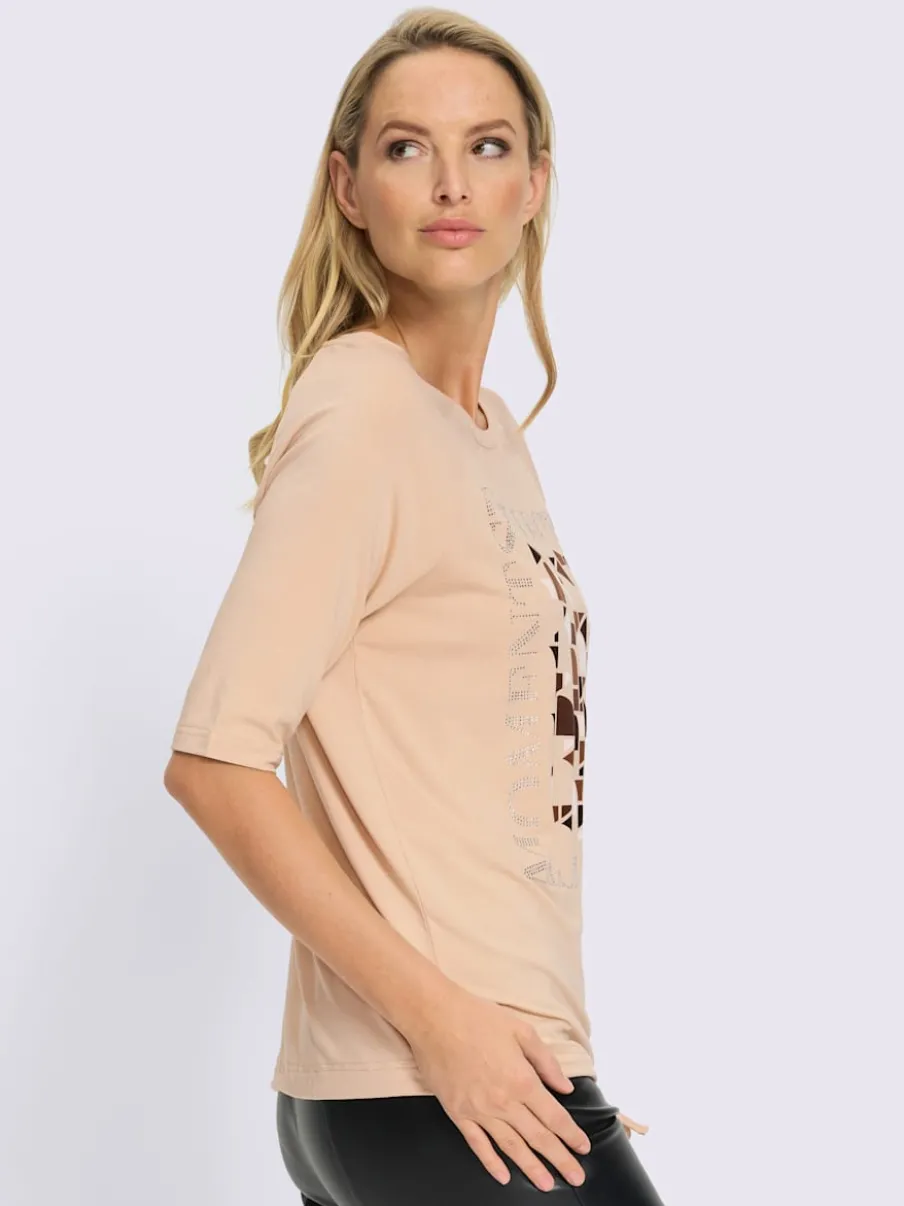 T-shirt à manches 3/4 en viscose douce avec imprimé graphique