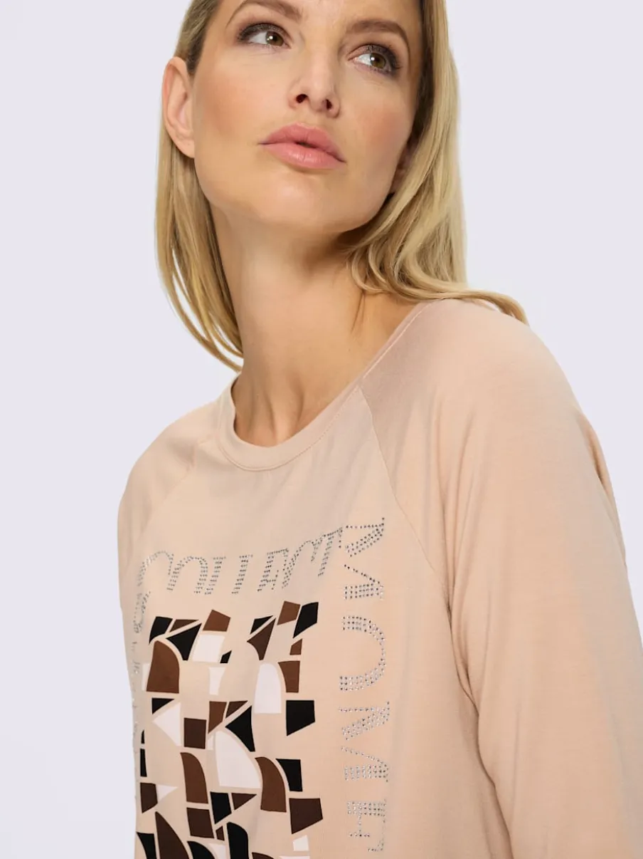 T-shirt à manches 3/4 en viscose douce avec imprimé graphique