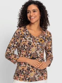 T-shirt à manches 3/4 en viscose motif floral doux