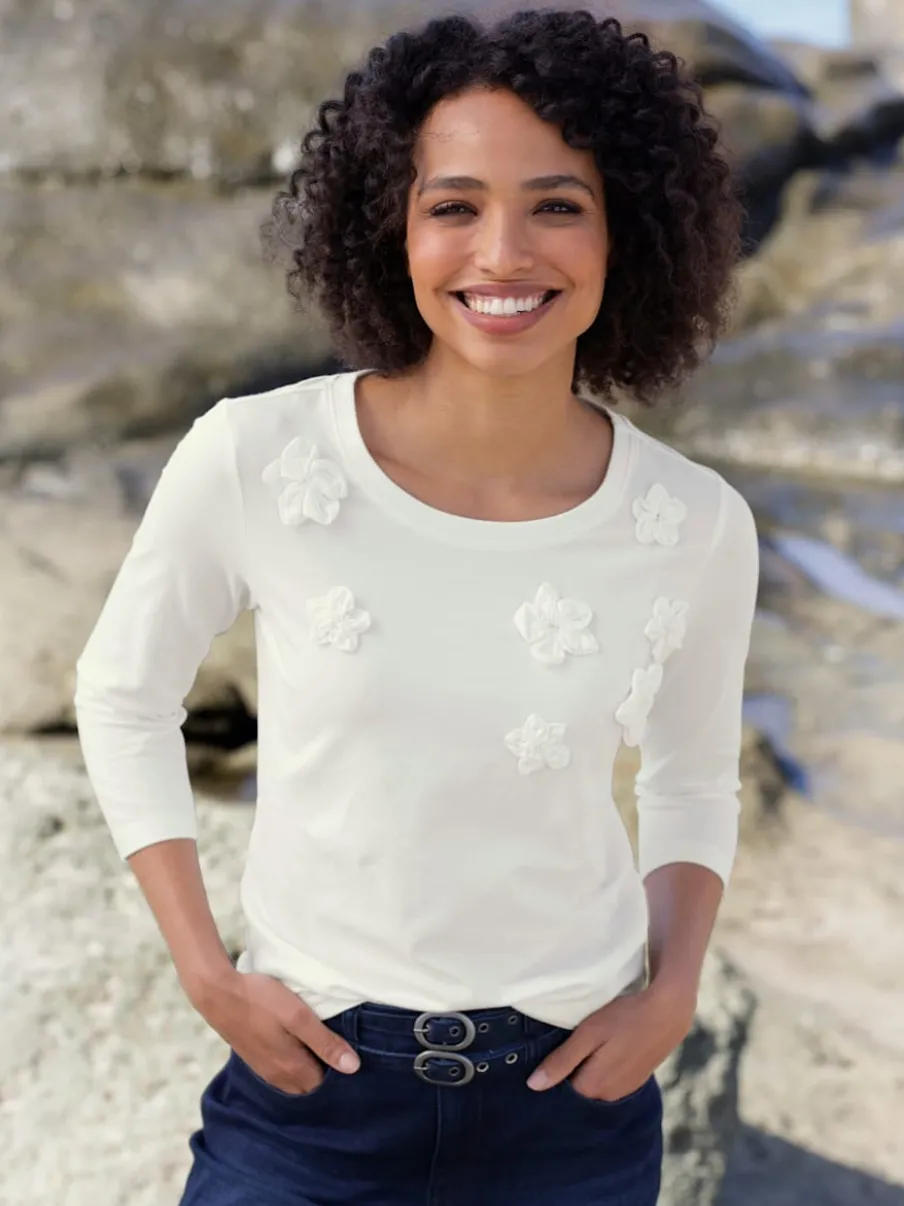 T-shirt à manches 3/4 et applications florales raffinées