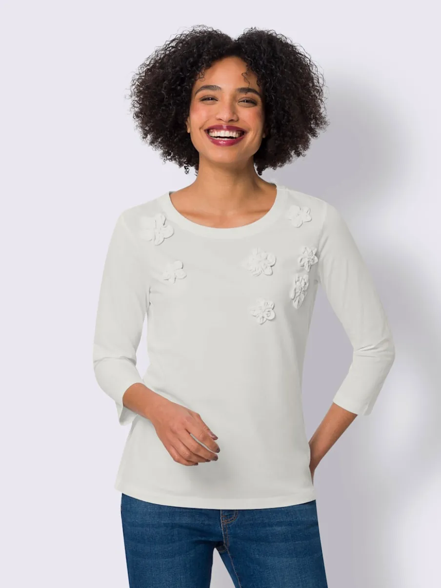 T-shirt à manches 3/4 et applications florales raffinées