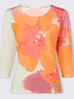 T-shirt à manches 3/4 imprimé floral en viscose douce
