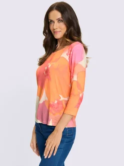 T-shirt à manches 3/4 imprimé floral en viscose douce