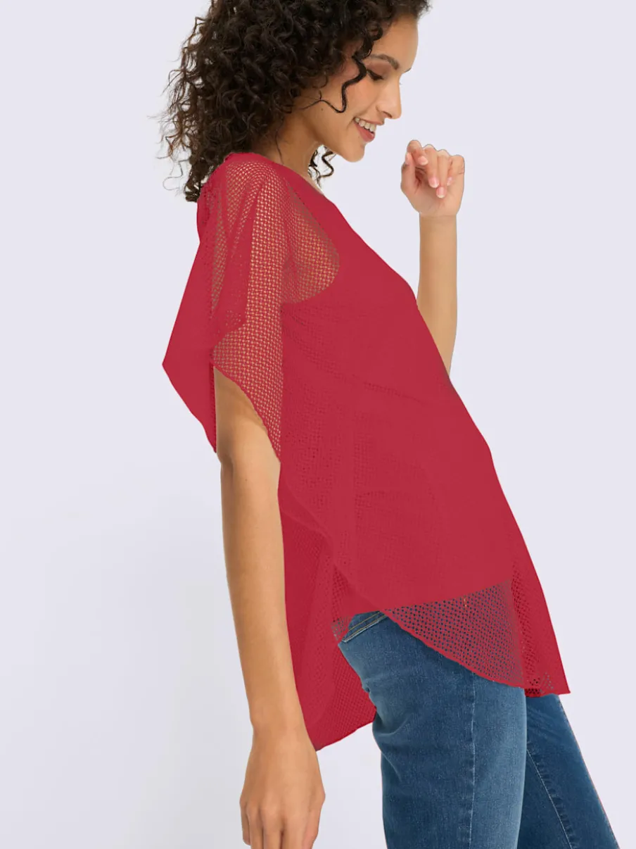 T-shirt à manches kimono avec motif ajouré et débardeur intégré
