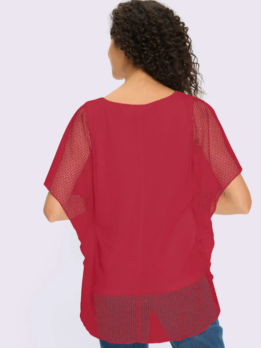 T-shirt à manches kimono avec motif ajouré et débardeur intégré