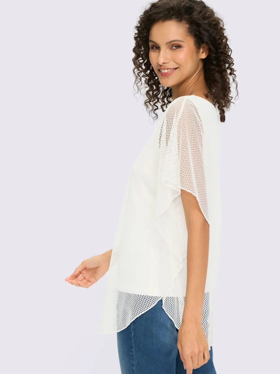 T-shirt à manches kimono avec motif ajouré et débardeur intégré