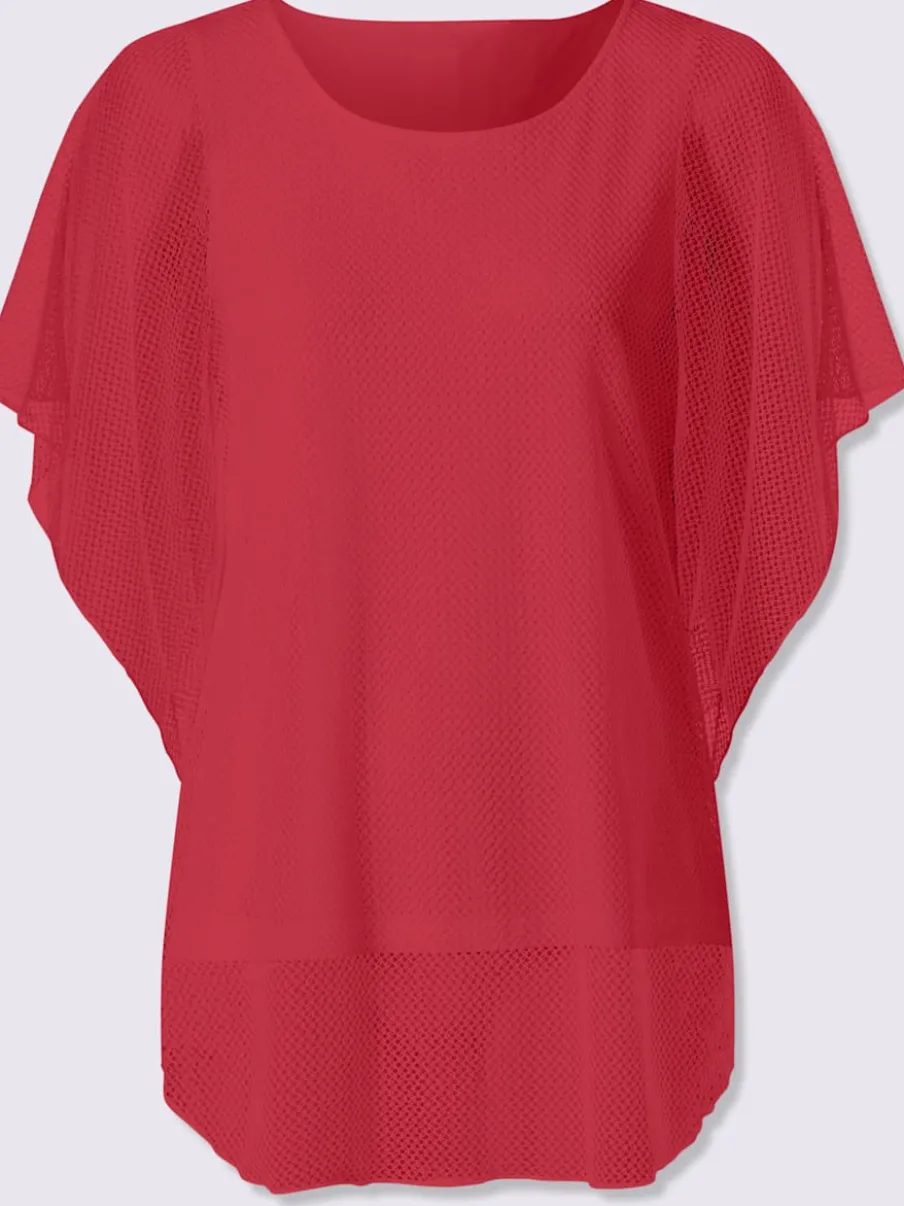 T-shirt à manches kimono avec motif ajouré et débardeur intégré