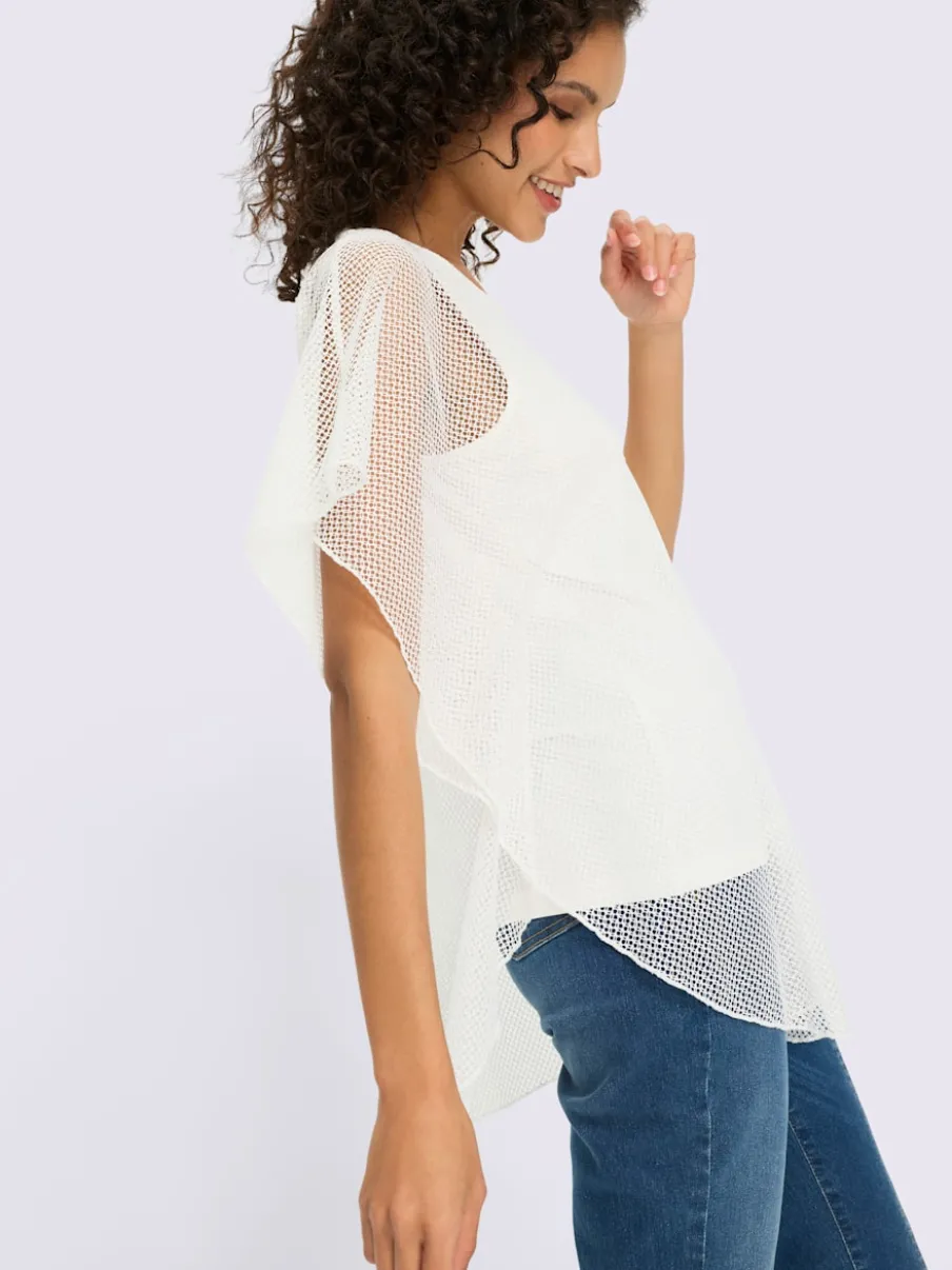 T-shirt à manches kimono avec motif ajouré et débardeur intégré