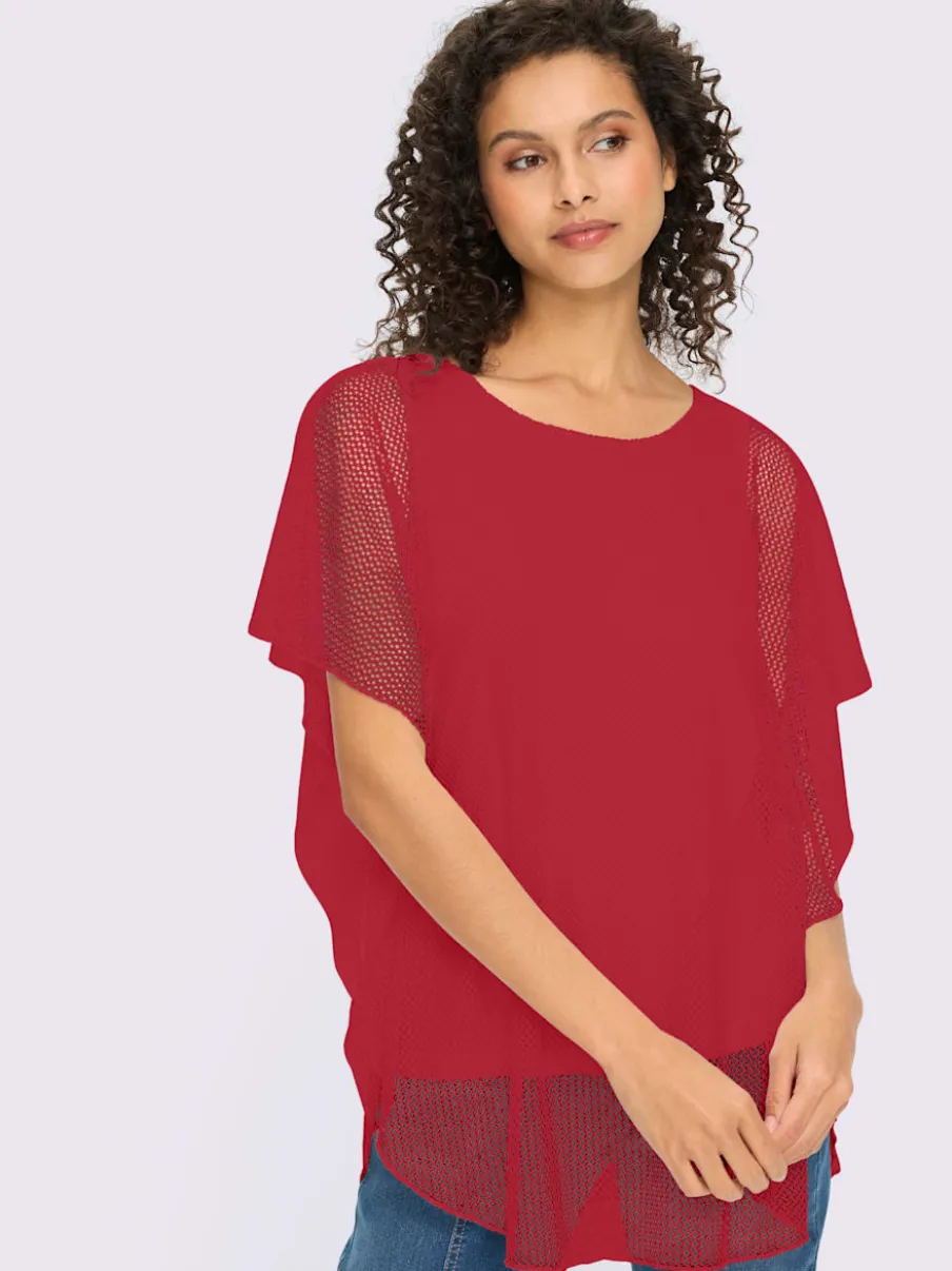 T-shirt à manches kimono avec motif ajouré et débardeur intégré