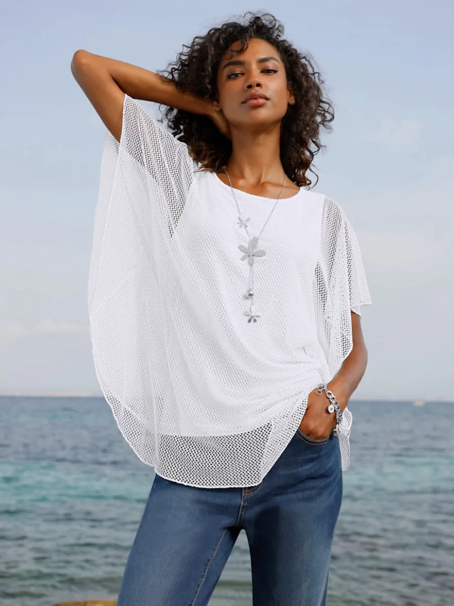 T-shirt à manches kimono avec motif ajouré et débardeur intégré