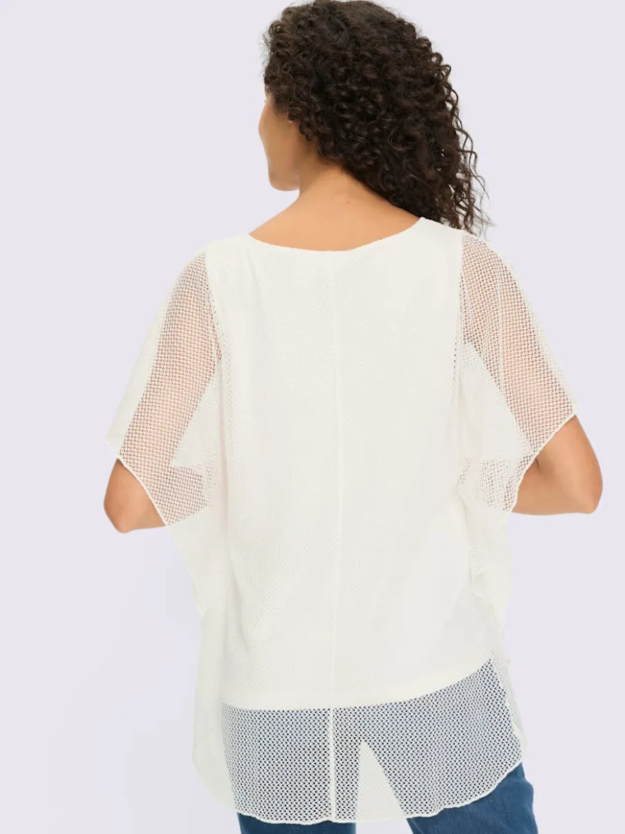 T-shirt à manches kimono avec motif ajouré et débardeur intégré