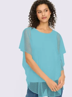 T-shirt à manches kimono avec motif ajouré et débardeur intégré