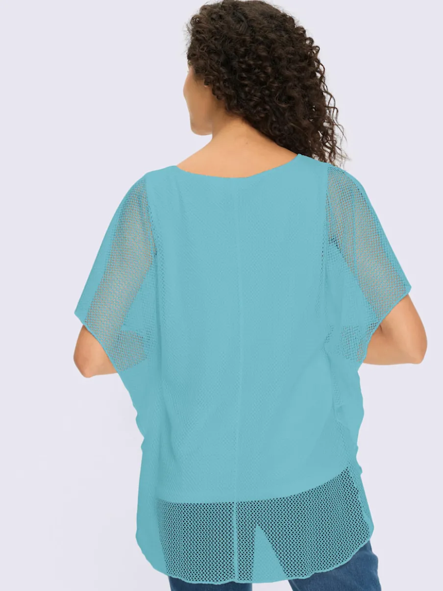 T-shirt à manches kimono avec motif ajouré et débardeur intégré