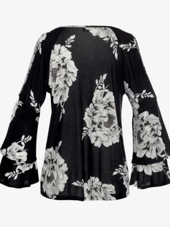 T-shirt à manches larges avec encolure trou de serrure et motifs floraux