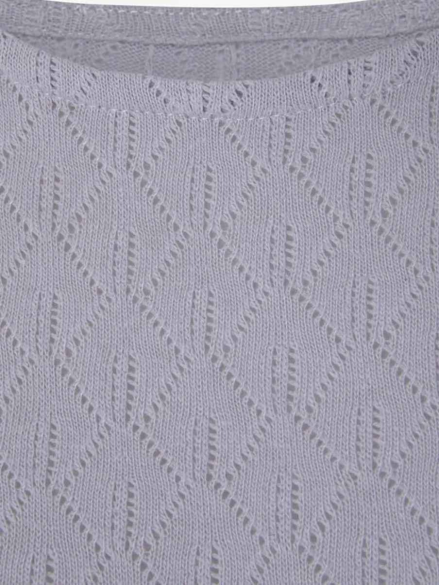 T-shirt manches longues au tricot fin ajouré coton
