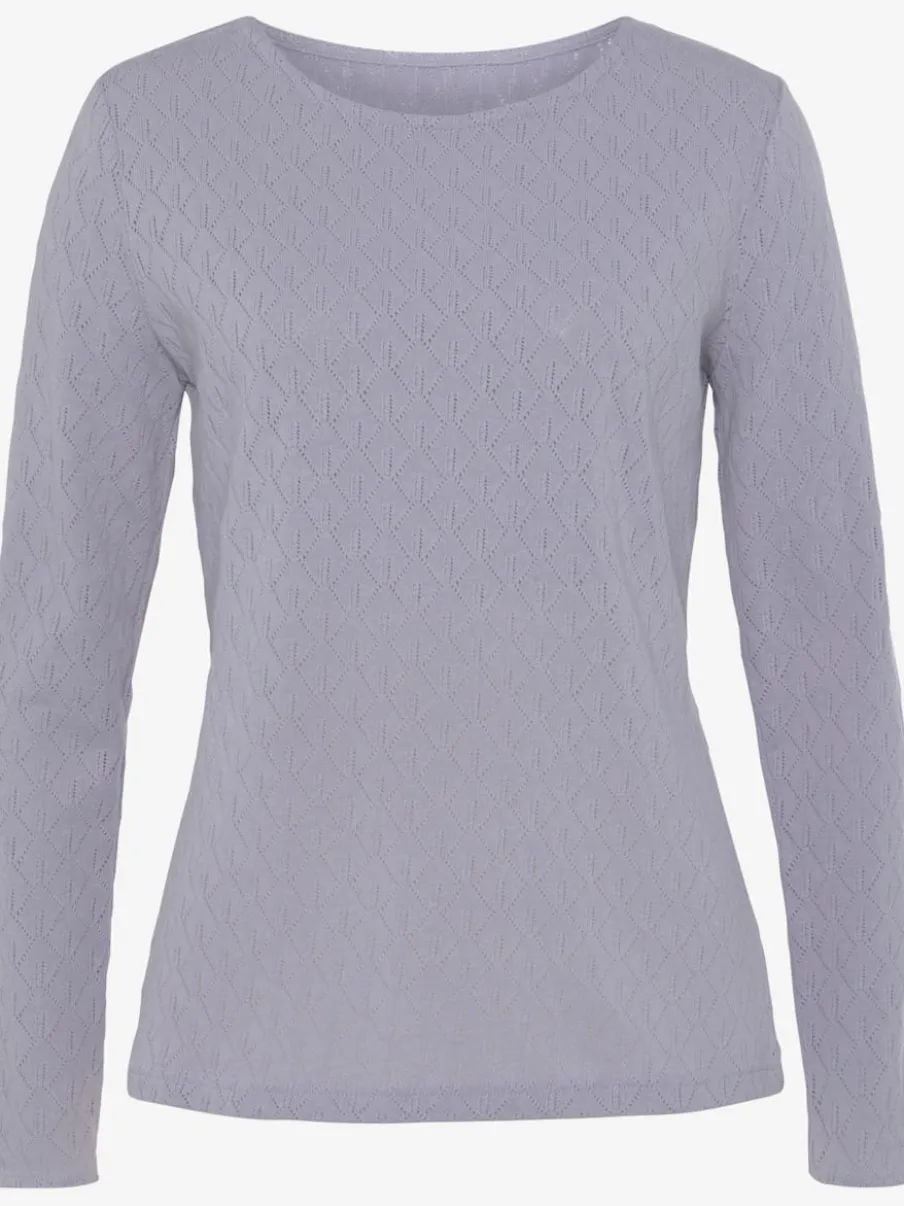 T-shirt manches longues au tricot fin ajouré coton