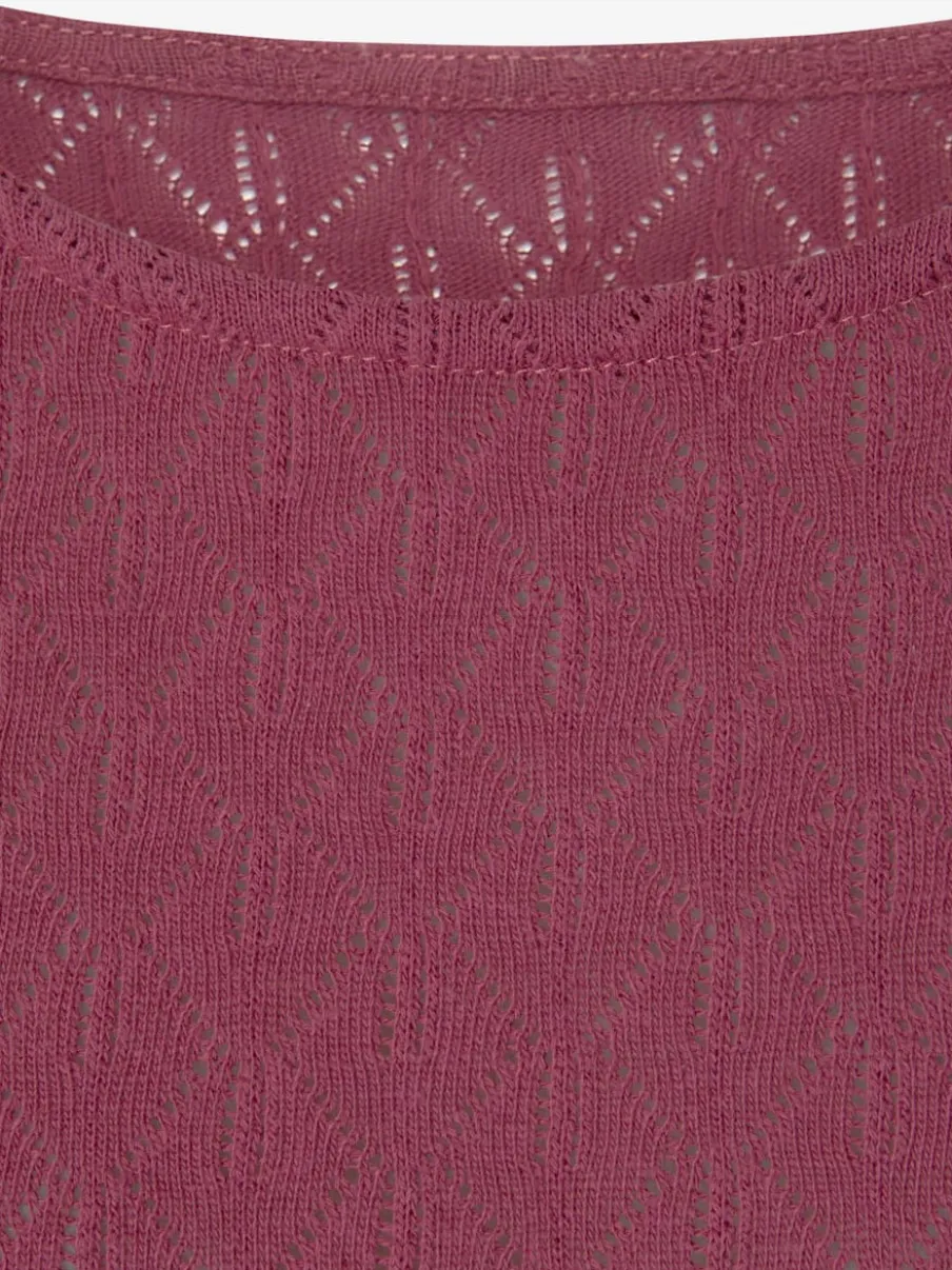 T-shirt manches longues au tricot fin ajouré coton