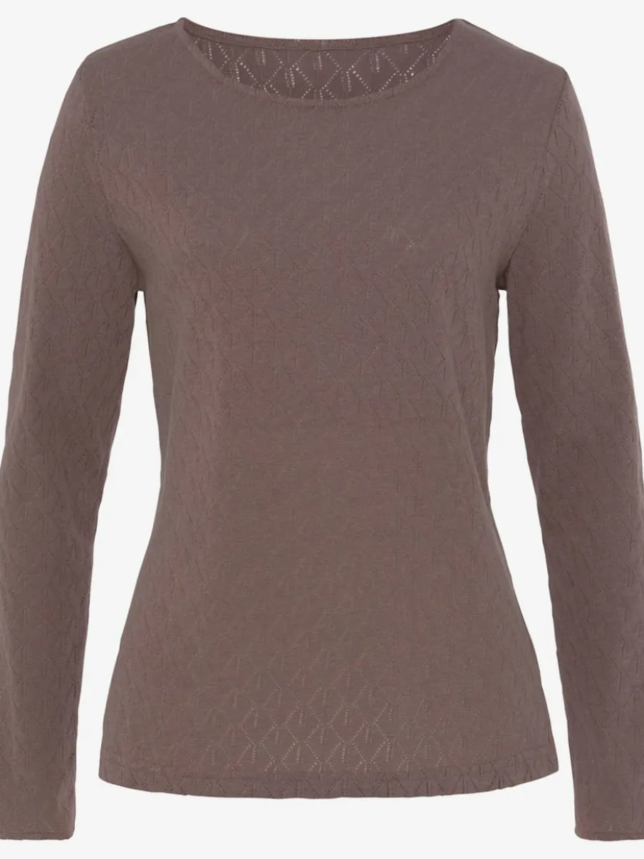 T-shirt manches longues au tricot fin ajouré coton