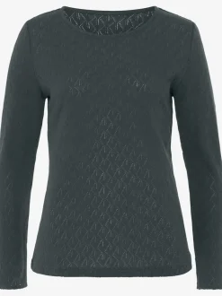 T-shirt manches longues au tricot fin ajouré coton