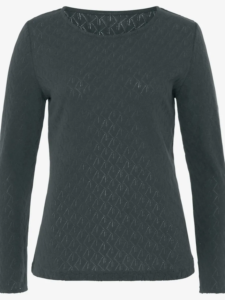 T-shirt manches longues au tricot fin ajouré coton