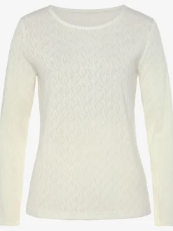 T-shirt manches longues au tricot fin ajouré coton