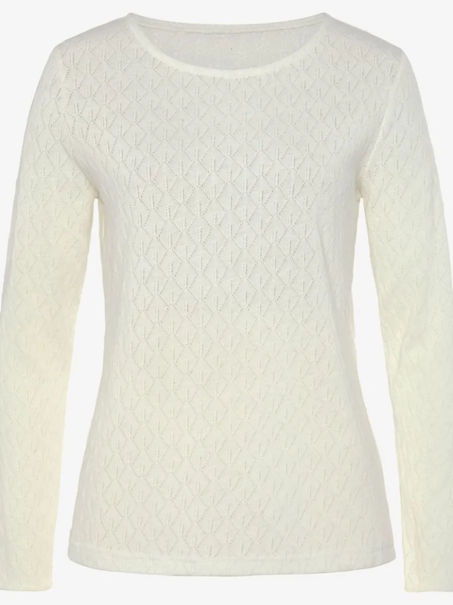 T-shirt manches longues au tricot fin ajouré coton