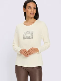 T-shirt à manches longues avec application de pierres brillantes