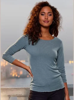 T-shirt à manches longues avec bords pailletés et finitions raffinées
