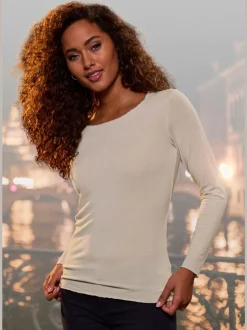 T-shirt à manches longues avec bords pailletés et finitions raffinées