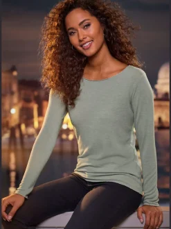 T-shirt à manches longues avec bords pailletés et finitions raffinées