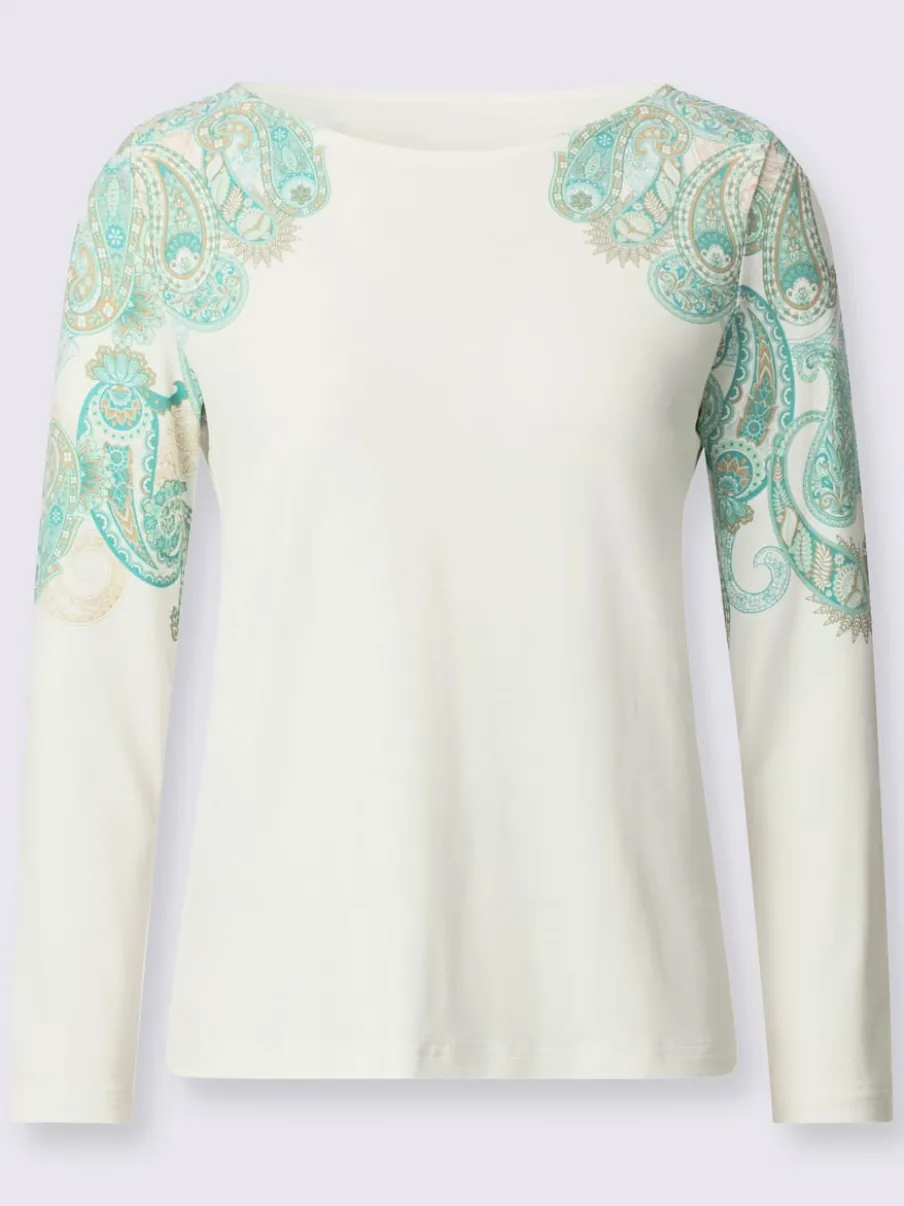 T-shirt à manches longues avec col en U et imprimé paisley