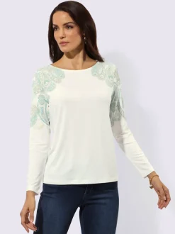 T-shirt à manches longues avec col en U et imprimé paisley