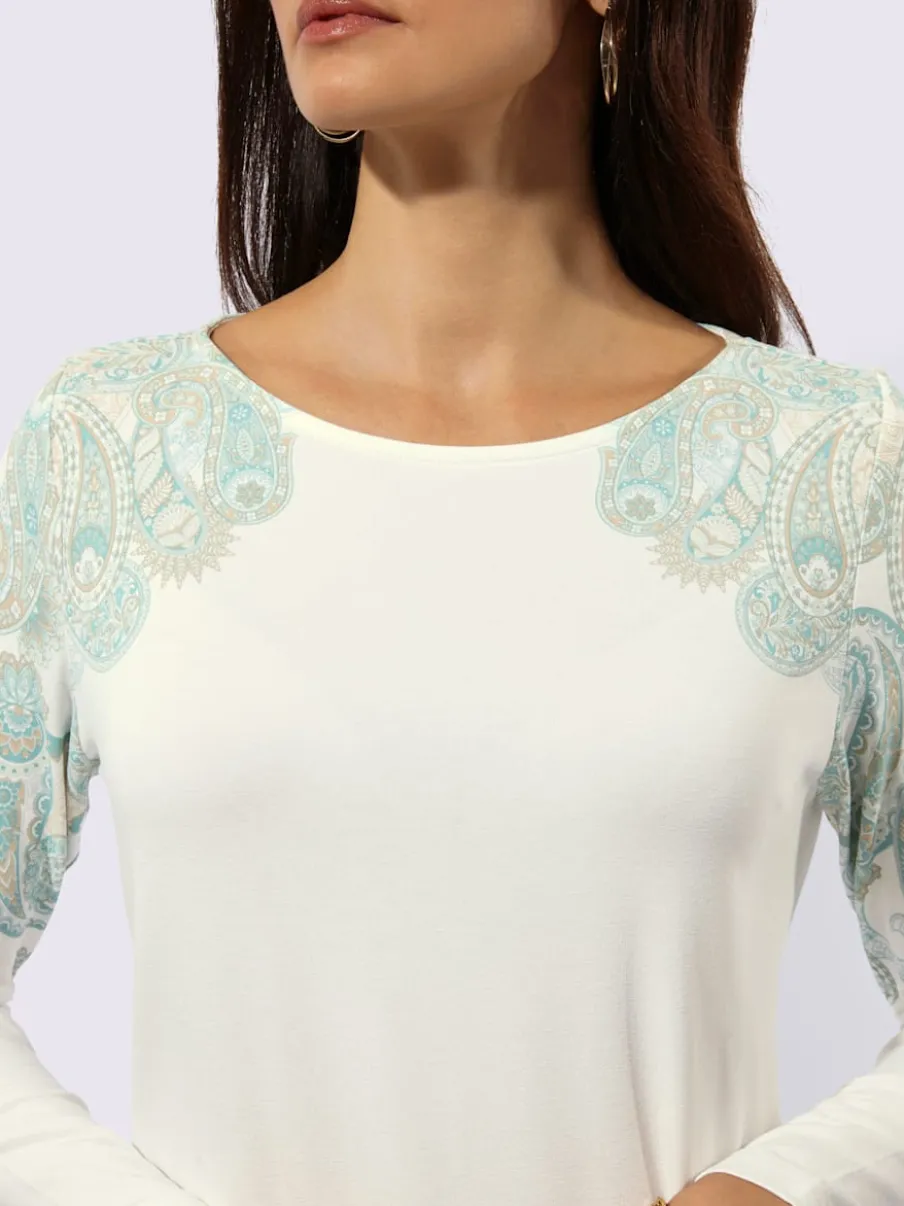 T-shirt à manches longues avec col en U et imprimé paisley