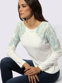 T-shirt à manches longues avec col en U et imprimé paisley