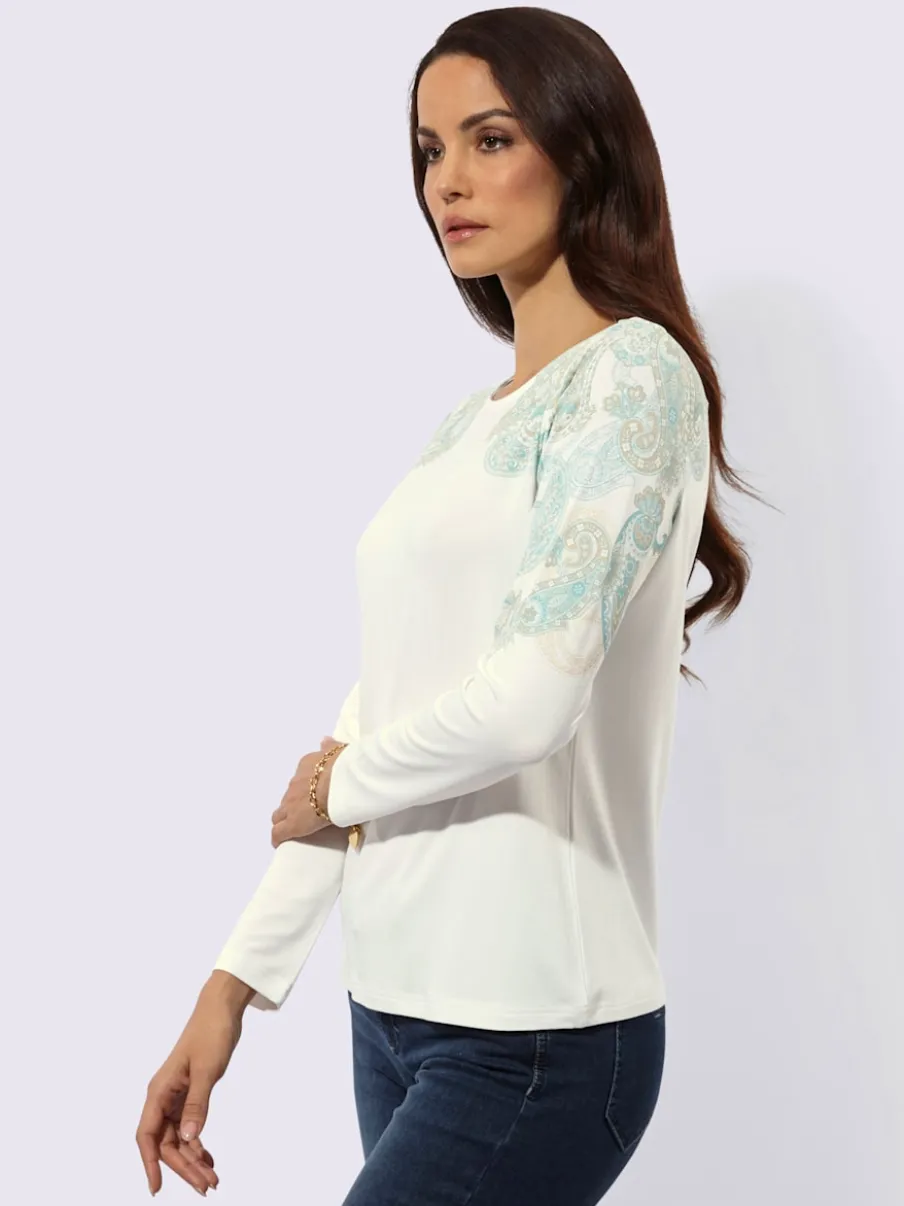 T-shirt à manches longues avec col en U et imprimé paisley