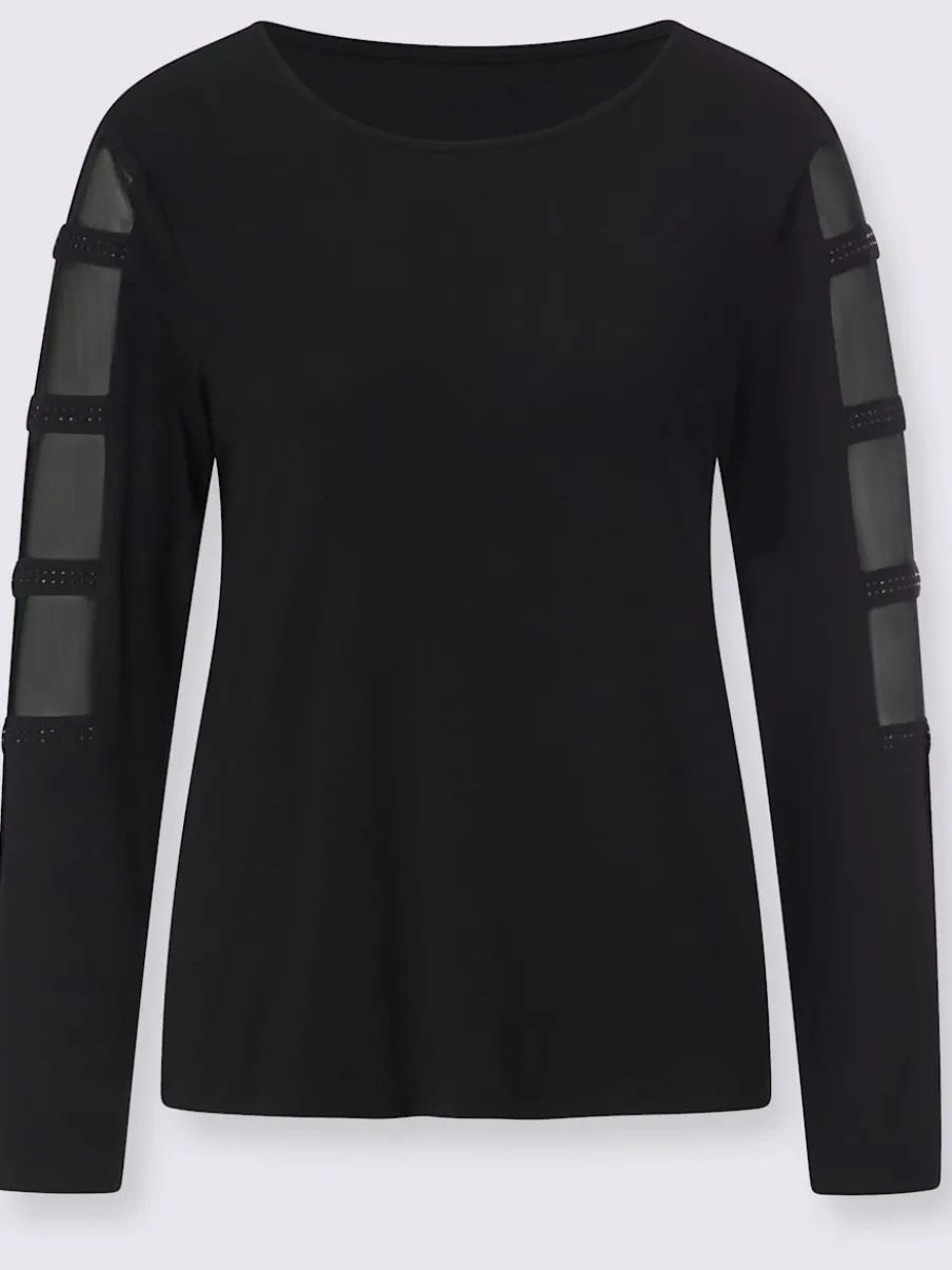 T-shirt à manches longues avec col rond et détails en mailles