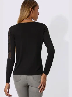T-shirt à manches longues avec col rond et détails en mailles