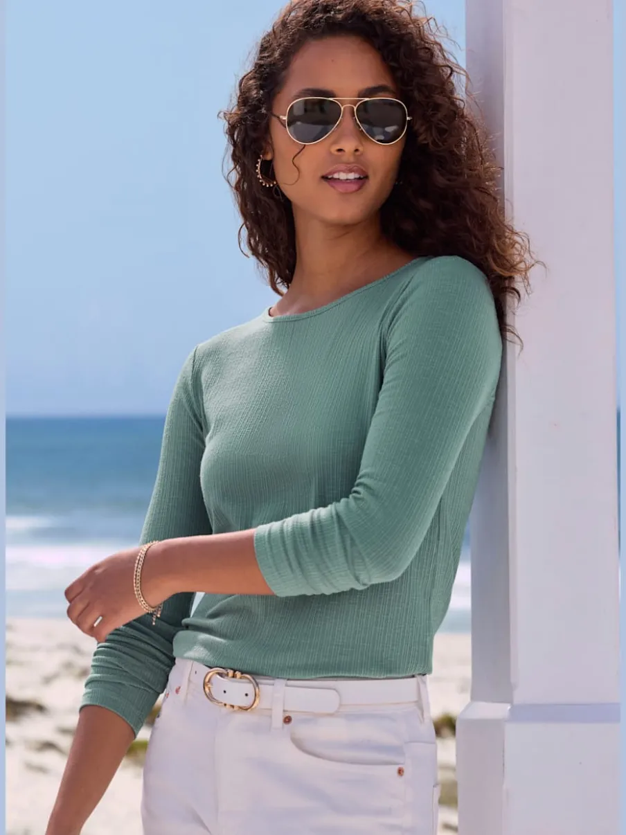T-shirt à manches longues avec col rond en viscose et polyester recyclé