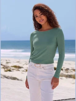 T-shirt à manches longues avec col rond en viscose et polyester recyclé
