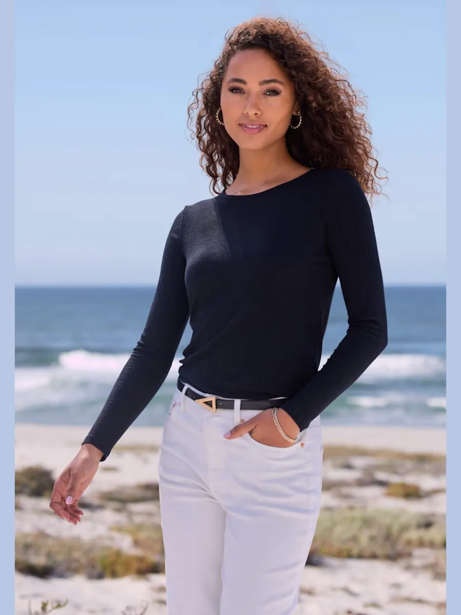T-shirt à manches longues avec col rond en viscose et polyester recyclé